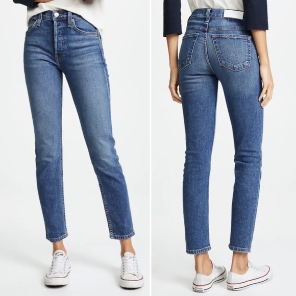 RE/DONE 90s High Rise Ankle Crop Jeans Size 26 Dark Wash Button Fly NWOT - Picture 1 of 10